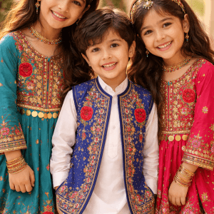 Beautifully embroidered traditional Afghan cultural dress for kids by Fayez Store