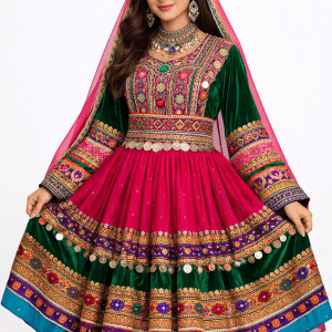 Afghan Hand-Embroidered Velvet Bridal Attire