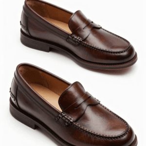 Luxury pair of genuine brown leather formal loafers for kids by Fayez Store