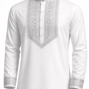 Authentic white cotton Afghan men's traditional Peran Tumban with embroidered collar by Fayez Store
