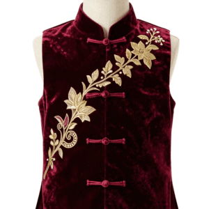kids waistcoat Royal burgundy velvet kids waistcoat with detailed gold embroidery by Fayez Store