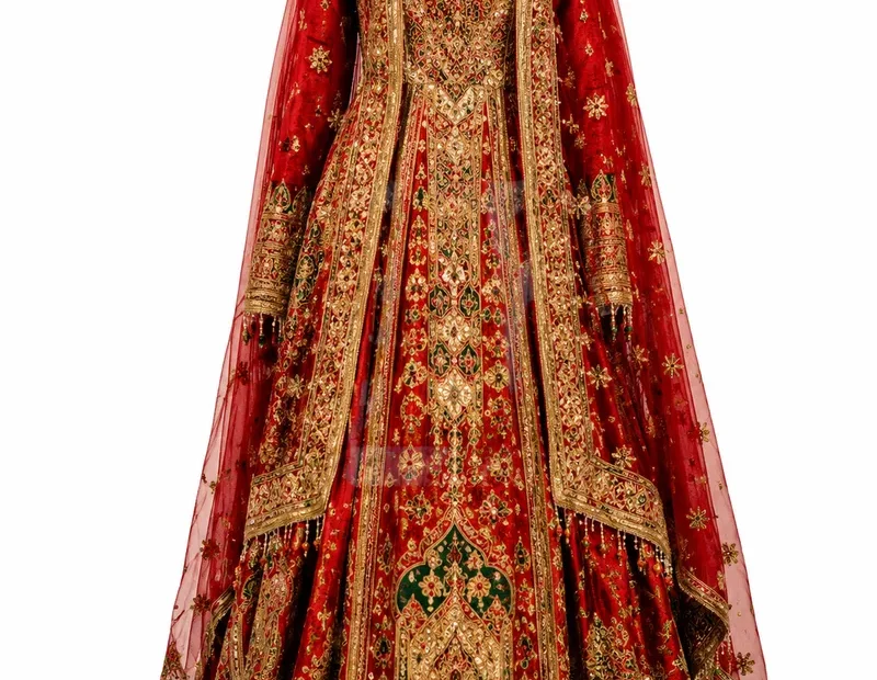 Traditional Afghan embroidery on a handmade Afghan dress with colorful needlework on a white background.